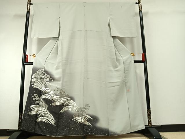 平和屋着物●国際的伝統工芸作家　十二代・藤林徳扇　苑寿　色留袖　駒刺繍　立波文　暈し染め　銀糸　金銀彩　正絹　逸品　AABE5520fy