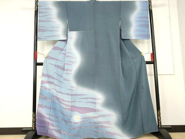 平和屋着物●染色作家　寺島利男　訪問着　霞文　月　暈し染め　金彩　正絹　逸品　AABE7077cs