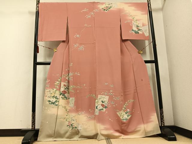 Kimono - 平和屋着物●訪問着　友禅　作家物　色紙枝花文　暈し染め　正絹　逸品　AABE7357ph