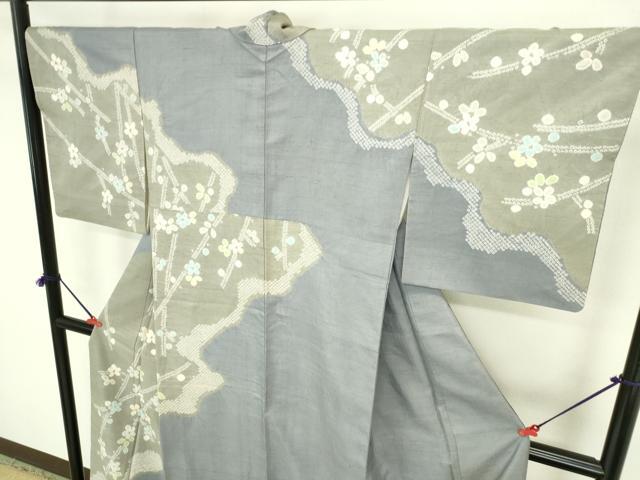 平和屋の平和屋着物●訪問着　紬地　絞り　道長花文　反端付き　正絹　逸品　DABI5617op｜アングル3