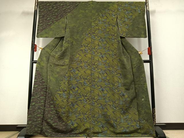 平和屋着物●人間国宝・南部芳松の息子 伝統工芸伝承者彫刻・南部幸雄　型染　訪問着　飛鳥文　鬼しぼ縮緬　正絹　逸品　AABE5470fy