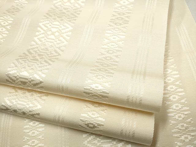 平和屋着物●本場筑前博多織　八寸名古屋帯　献上　生成り色　正絹　逸品　CABB5849hy