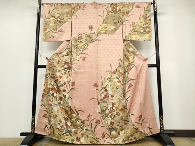 平和屋着物●訪問着　駒刺繍　草花文　金彩　正絹　逸品　CABB6162ut