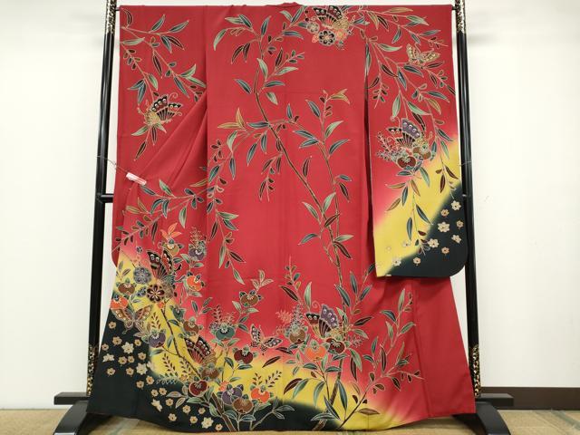 平和屋着物●豪華振袖　紅型　花蝶文　暈し染め　そごう扱い　正絹　逸品　CABB6181ut