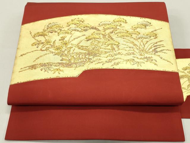 ■■■　サイズ　■■■ 長さ 364cm 幅 31cm程 ■■■　商品詳細　■■■ 【正絹】 状態は接写画像のように たれ先上部、太鼓、胴回り、裏地に汚れ、太鼓上部に線汚れと汚れがございますが その他特に目立ったシミ汚れなどもなく大変良い状態です。 大変上質な逸品になります。 お安く出品致しますので、是非この機会にいかがでしょうか？ ■■■　注意事項　■■■ ■モニター発色の具合により色合いが異なる場合がございます。 ■寸法は多少の誤差が生じる場合がございますのでご了承ください。 ■縫込みの長さが左右非対称の場合は短い部分を記載しております。 左右非対称であってもご返品・お値引き等の保証は出来かねますので、ご了承の上ご購入をお願い致します。 ■シミ等のチェックには注意を払っておりますが、見落としがある場合もございますし、個人の見解も様々ですので神経質な方のご購入はお控えください。 ■箪笥に入っておりました着物や帯なので畳みシワや匂いがあるものもございます。 ■お休みは基本的に土日祝となりますが、その他臨時でお休みする場合がございますのでご了承ください。 ■商品の発送は平日のみの発送となります。 ■夜間と土曜、日曜日はお問い合わせの回答が遅れる場合がございます。 ■当店では、お直し、紋入れ、お手入れ等は承っておりません。 ■生地の状態（ヤケ、経年劣化等）によってはサイズ直しが出来ない場合がございます。 その点もどうかご了承のうえ、ご購入をお願いいたします。 ■弊社で取り扱う商品は一点ものにつき、時期や在庫状況に応じて金額が変更となる場合がございます。 ■検針は行っておりません。予めご了承いただきますようお願いいたします。 ■【洗える着物】と記載のある商品におきましては、商品お届け後に洗濯を行ってしまってからのご返品にはご対応しかねます。 念の為、専門店でのお手入れをお願いいたします。 ■着物のサイズ目安は下記を参考ください↓ ＜女性着物＞　お端折り次第で＋5cm　−1cmが着用可能サイズ 　例）身丈170cmの場合、身長160cm〜175cm ＜男性着物＞　身丈＋約25cm〜27cm程が適応身長 　例）身丈155cmの場合、身長180〜182cm