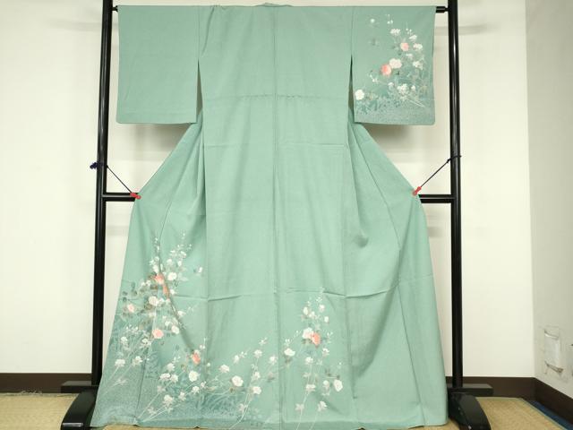 Rakuten - 平和屋着物▽訪問着　単衣　友禅　草花　ロング丈　正絹　逸品　DABF3283op