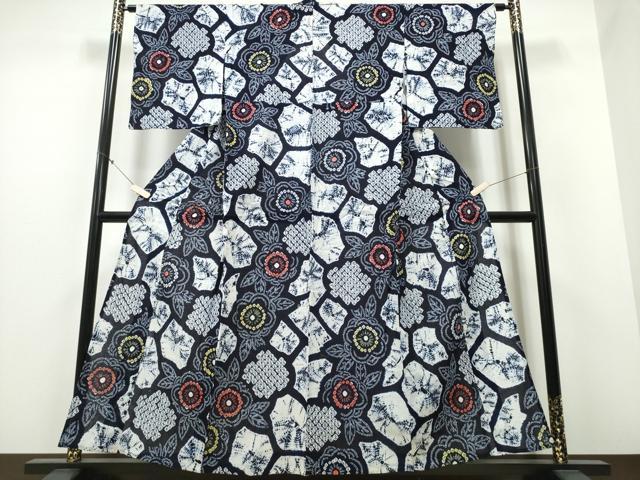 平和屋着物∴夏物　浴衣　有松鳴海絞り　石畳舞花文　綿　逸品　CABB6436ng