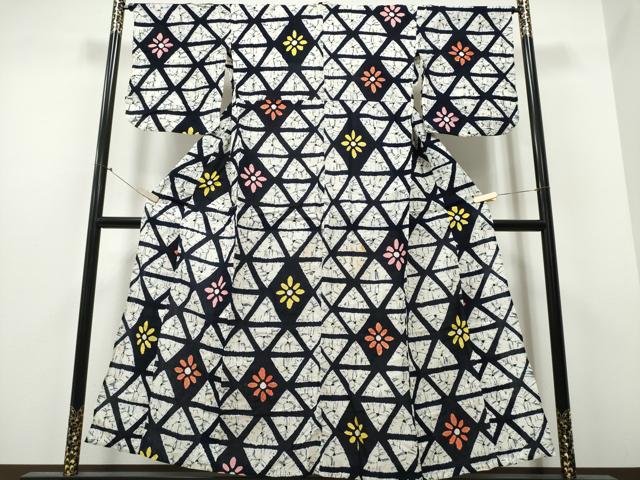 平和屋着物∴夏物　浴衣　有松鳴海絞り　花菱文幾何学文様　綿　逸品　CABB6458ng