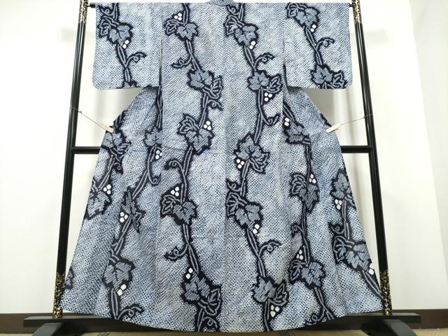 平和屋着物∴夏物　浴衣　有松鳴海絞り　葡萄蔦の葉文　綿　逸品　CABB6459ng