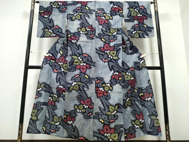 平和屋着物∴夏物　浴衣　有松鳴海絞り　流水桐花文　綿　逸品　CABB6462ng