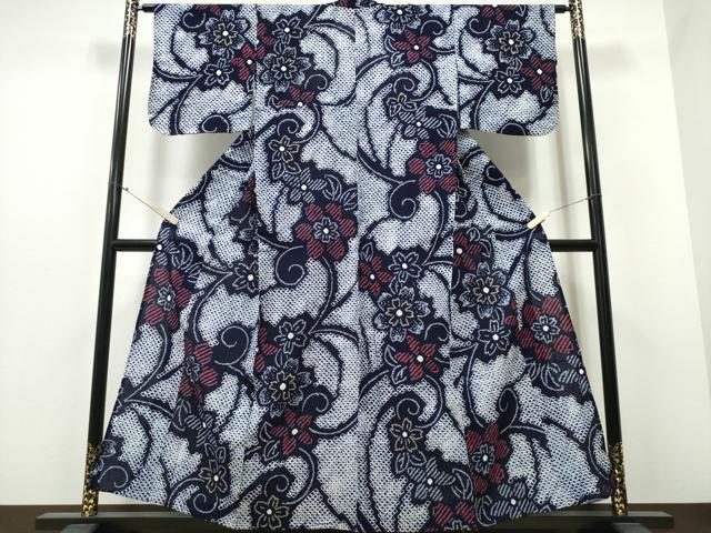 平和屋着物∴夏物　浴衣　有松鳴海絞り　花唐草文　綿　逸品　CABB6477ng