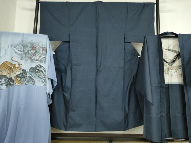 平和屋着物●男性　本場大島紬　アンサンブル　長襦袢(袷)セット　長羽織　100亀甲　総詰め　正絹　逸品　DAAY9980az