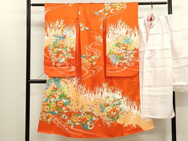 Kimono （For Girls） - 平和屋着物[]七五三　女の子　7歳　祝着　四つ身　長襦袢セット　駒刺繍　花籠文　金彩　洗える着物　CABB2056ze