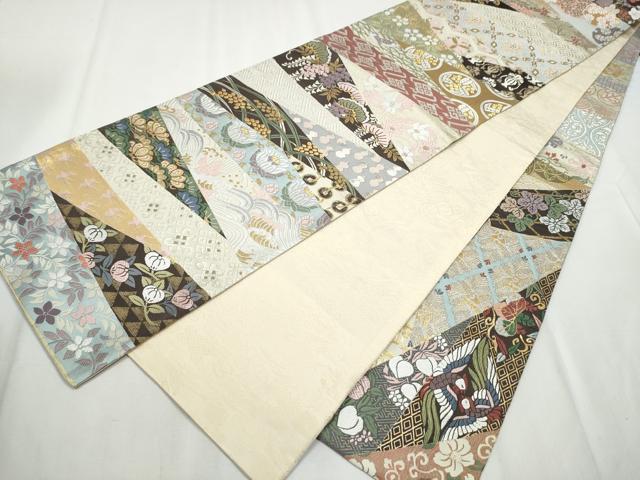 平和屋着物●全通全景柄袋帯　唐織　切嵌草花文　名物裂　本金　正絹　逸品　CABB5673hy