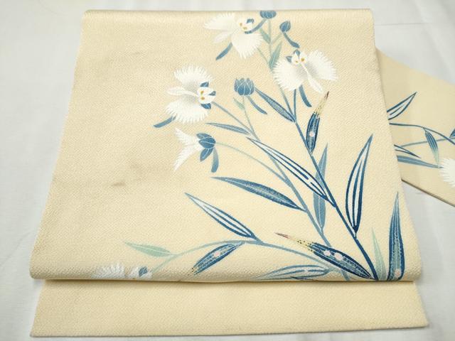 平和屋着物●人間国宝・羽田登喜男　九寸名古屋帯　枝花文　鬼しぼ縮緬　正絹　逸品　CABB5750hy