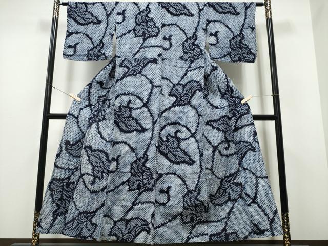 平和屋着物∴夏物　浴衣　有松鳴海絞り　唐草文　綿　逸品　CABB6428ng