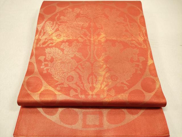 平和屋着物◎六通柄　本袋帯　狩猟丸文　金糸　正絹　逸品　DAAZ5660ea
