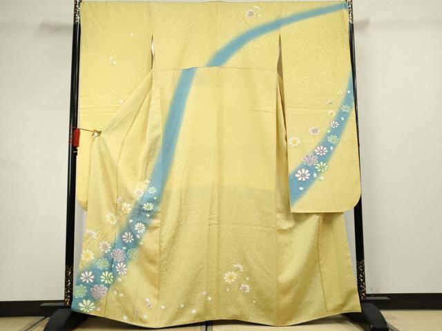 平和屋着物●COURREGES・クレージュ　振袖　舞花文　暈し染め　銀彩　正絹　逸品　AABF5143cs