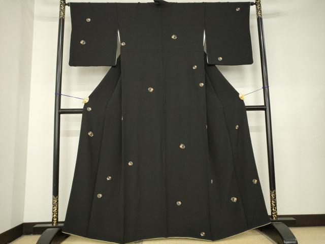 平和屋の平和屋着物●上質な小紋　総刺繍　花丸文　黒地　金糸　正絹　逸品　AABL3636ck｜アングル2