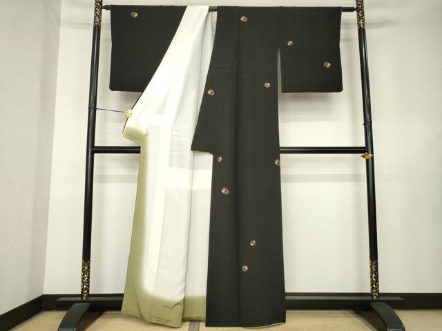 平和屋の平和屋着物●上質な小紋　総刺繍　花丸文　黒地　金糸　正絹　逸品　AABL3636ck｜アングル3