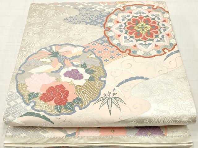 平和屋着物◎六通柄袋帯　唐織　こそでの宴　雪輪花鳥文　金銀糸　正絹　逸品　DABA3133qa