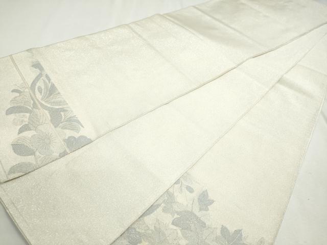 平和屋の平和屋着物◎綴れ 太鼓柄袋帯 草花丸文 銀糸 正絹 逸品 DABC2812ud｜アングル3