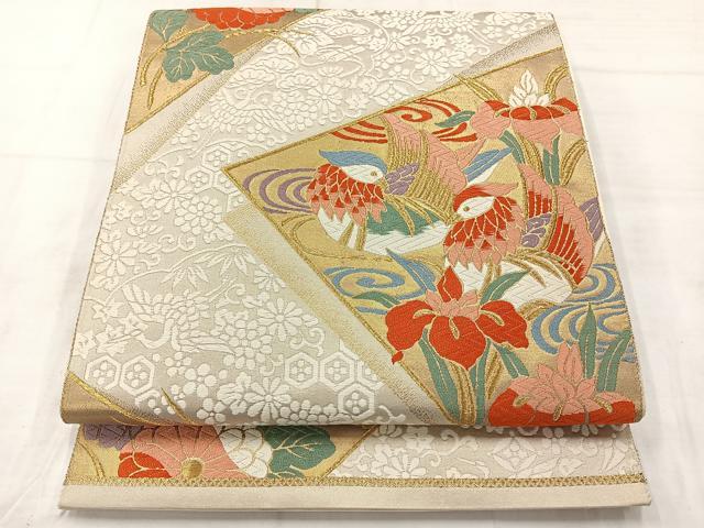 平和屋着物◎六通柄袋帯　唐織　鴛鴦花文　金糸　正絹　逸品　AABC9113uk