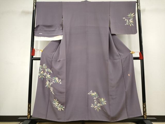 Uramono - 平和屋着物●本加賀友禅作家　柿本市郎　訪問着　枝葉文　浜ちりめん　反端付き　正絹　逸品　AABF5150cs