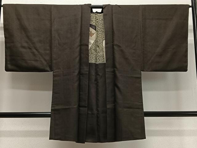 平和屋着物∞男性　長羽織　紬地　赤墨色　正絹　逸品　CABD4596ua