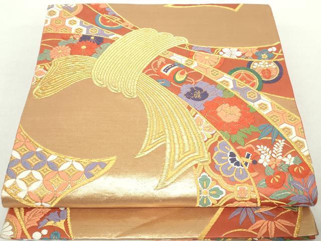 平和屋着物◎六通柄袋帯　唐織　束ね熨斗花文　金糸　正絹　逸品　DAAZ8910qa