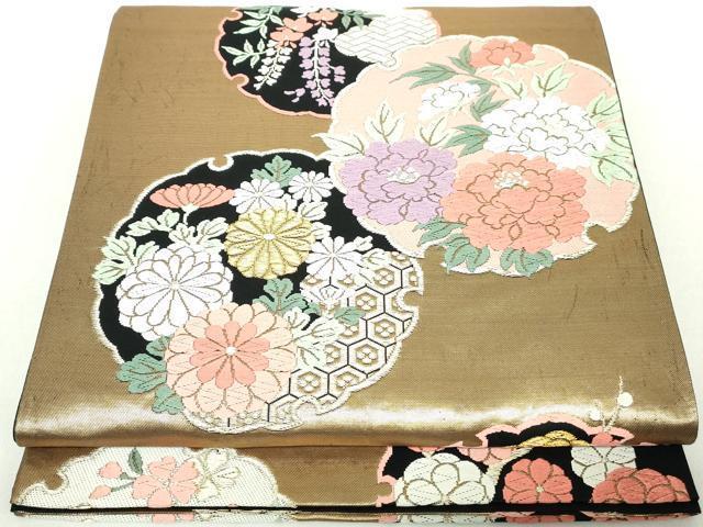 平和屋着物◎六通柄袋帯　唐織　桃山元禄　雪輪花文　金糸　正絹　逸品　DAAZ8918qa