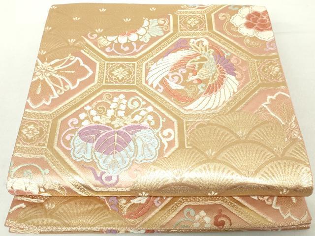 平和屋着物◎六通柄袋帯 唐織 蜀江鳳凰花丸文 金糸 正絹 逸品 DAAZ8944qa