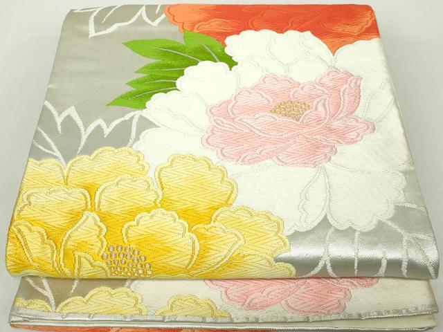 平和屋着物◎六通柄袋帯　唐織　草花文　金銀糸　正絹　逸品　DABA3011qa