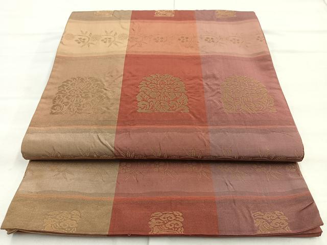 平和屋着物◎六通柄袋帯　横段有職文様　金糸　正絹　逸品　BAAN5135cm