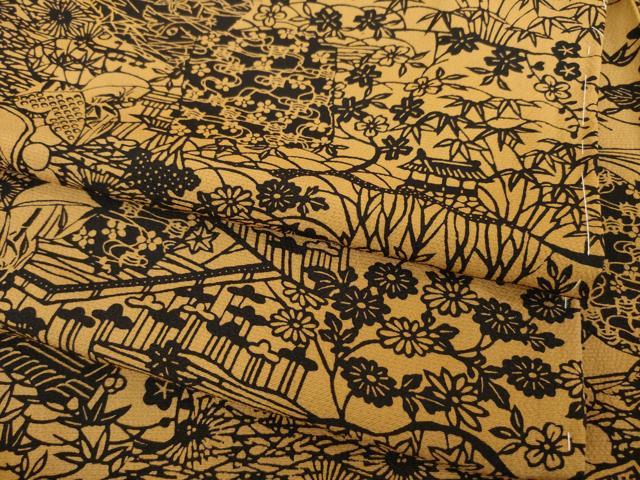 平和屋着物●上質な小紋　型染め　流水風景花文　正絹　逸品　AABE9204ck