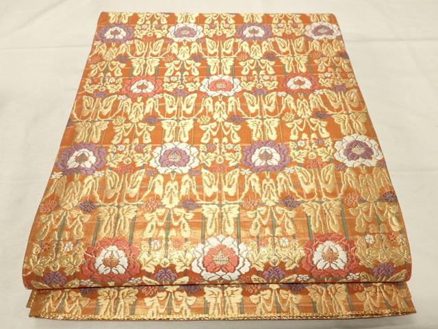 平和屋着物▼佐賀錦　六通柄袋帯　唐織　鎧直垂牡丹文錦　金糸　正絹　逸品　CABA9073dy