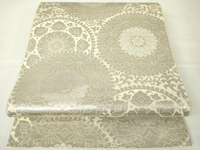 平和屋着物▼六通柄袋帯　正倉院花文　プラチナオロール二重箔　正絹　逸品　DAAY9740az
