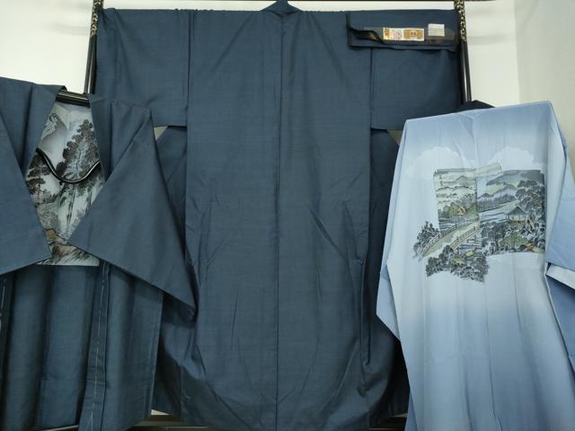 平和屋着物●男性 本場大島紬 アンサンブル・長襦袢(袷)セット キングサイズ 長羽織 100亀甲 総詰 植田とも子作 証紙付 逸品 DABA1525ps