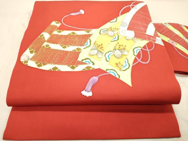 平和屋着物◎九寸名古屋帯　絵巻花文　御簾　金彩　正絹　逸品　DABB9217ya