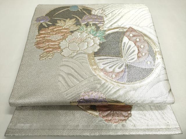 平和屋着物◎佐賀錦 六通柄袋帯 花蝶丸文 金銀糸 正絹 逸品 DABC2845ud