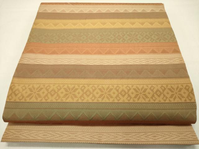 平和屋着物●織物一筋名門　織悦　両面　全通柄　本袋帯　横段花文　正絹　逸品　DABD0160op