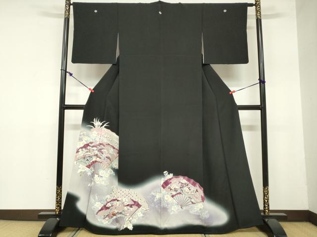 Rakuten - 平和屋着物■豪華黒留袖　駒刺繍　扇面飛鶴枝松文　暈し染め　正絹　逸品　DABA3302qa