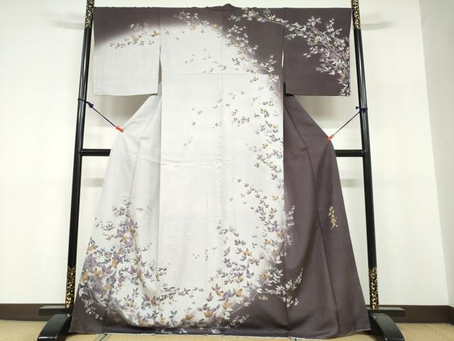 平和屋着物●皇室デザイナー　中村乃武夫　訪問着　枝葉文　暈し染め　金彩　やまと誂製　正絹　逸品　DABF1754ud