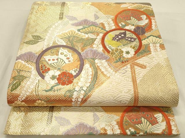 平和屋着物◎佐賀錦　六通柄袋帯　唐織　名橋蝶丸文　金糸　正絹　逸品　DAAV2848qp
