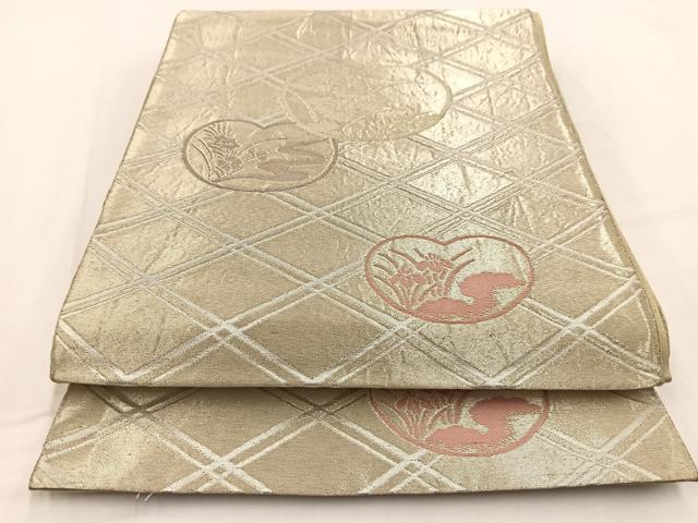 Other - 平和屋着物◎六通柄袋帯　団扇取り花文　金銀糸　正絹　逸品　BAAV7563yc