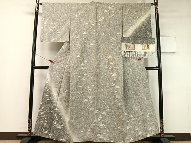 平和屋着物●石川県指定無形文化財　牛首紬　白山工房　手織り　訪問着　幾何学鱗文　ますいわ屋扱い　証紙付き　正絹　逸品　CABC9728vp