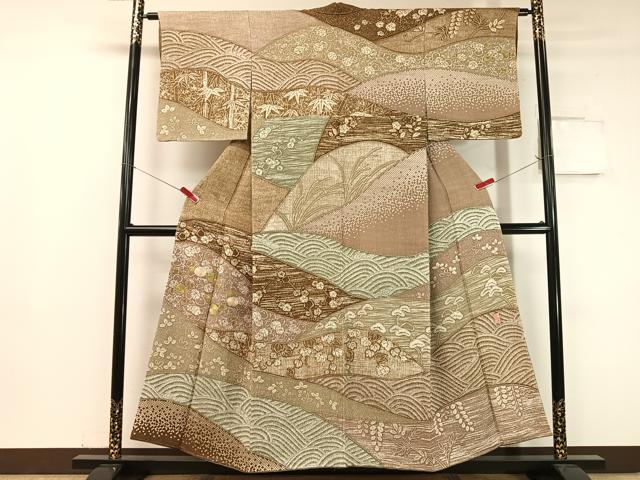 平和屋着物●大渕隆二　訪問着　駒刺繍　吉祥花文　金彩　正絹　逸品　未使用　CABC9729vp