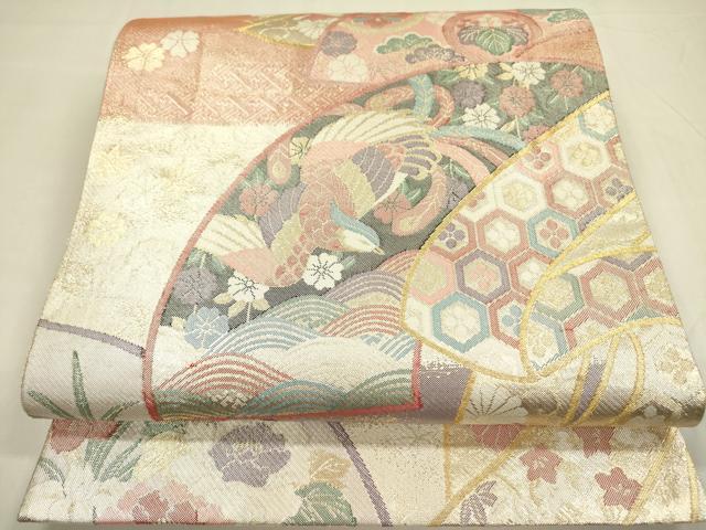 平和屋着物◎佐賀錦 六通柄袋帯 地紙鳳凰花文 金銀糸 正絹 逸品 DABA6175op