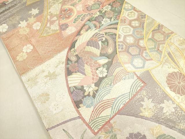 平和屋の平和屋着物◎佐賀錦 六通柄袋帯 地紙鳳凰花文 金銀糸 正絹 逸品 DABA6175op｜アングル2