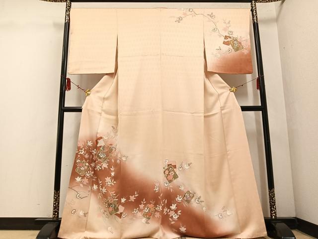 平和屋着物●訪問着　破れ色紙草花文　暈し染め　金彩　正絹　逸品　AABF4497ph